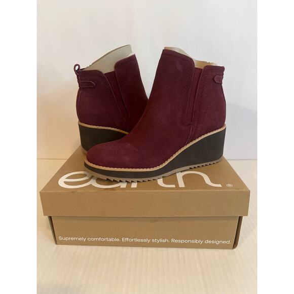 Earth Women's Cleia Slip-On Round Toe Casual Wedge Booties Dark Red Size 7 - Picture 1 of 13